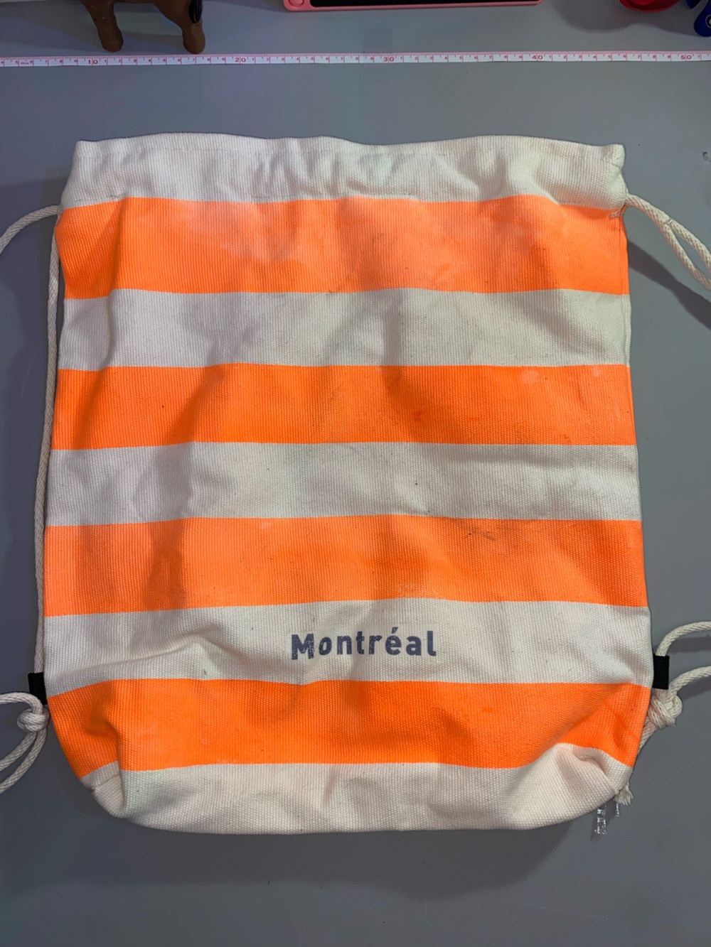 Striped Orange and White Drawstring Shoulder Bag - Montréal